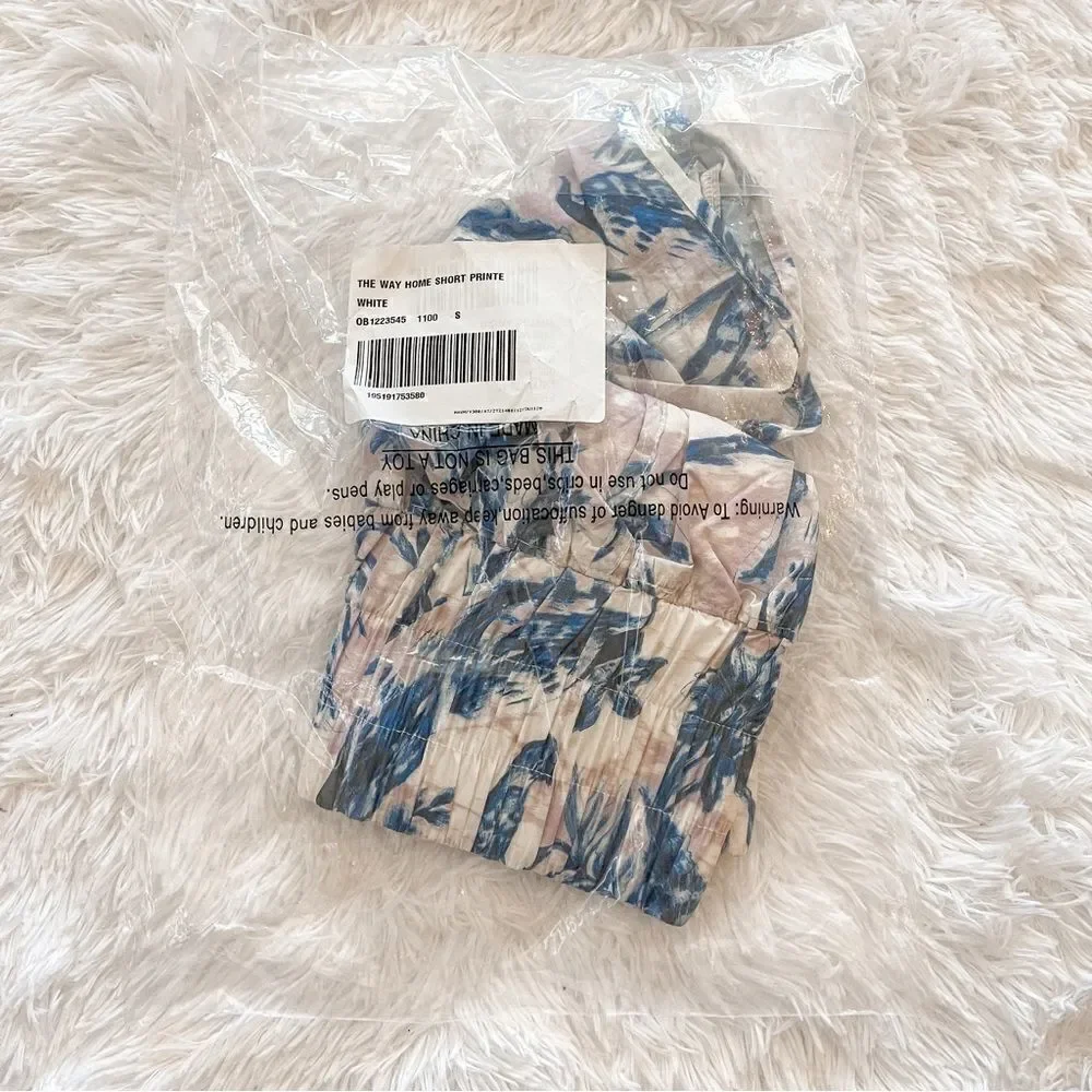 Free People White and Blue Tropical Floral the Way Home Running Short SZ S BNWT